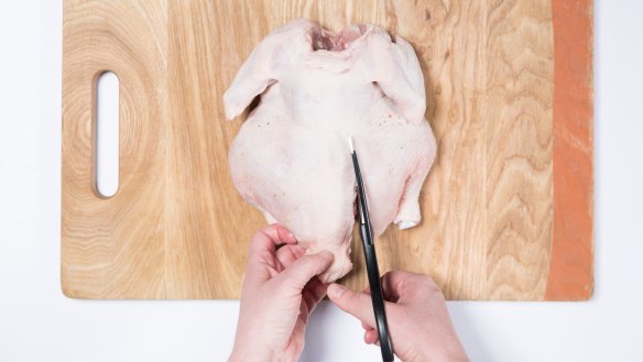 GOOD FOOD: Step-by-step - How to Butterfly a Chicken. Story by Megan Johnston. 11th July 2017. Photo: Cole Bennetts/Fairfax Media.