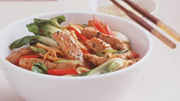 Pork and hokkien noodle stir-fry.