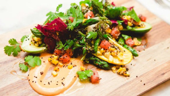 Grain Store chef's baked zucchini with coriander salad and vegtables.