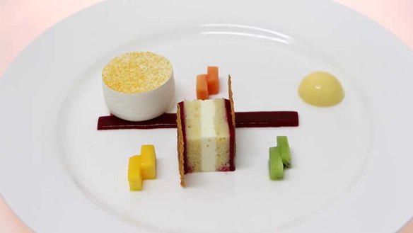 Passionfruit and vanilla pavlova with exotic fruits ... dessert plate by Barry Jones from Team Pastry Australia.
