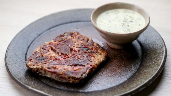 Tete a veau (veal head terrine) with sauce gribiche.