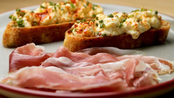 Acorn-fed ham with stracciatella - 'shredded' burrata.