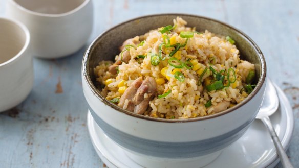 Transform day-old steamed rice into my corn and chicken fried rice.