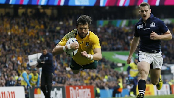 Among their best: Australia's Adam Ashley-Cooper scores a try during the Rugby World Cup quarter-final.