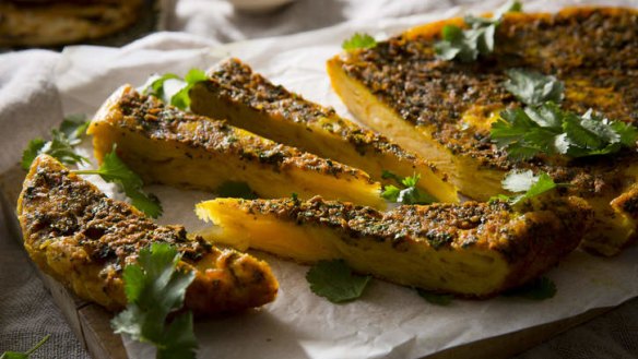 Best of two worlds: Potato chip tortilla with chermoula.