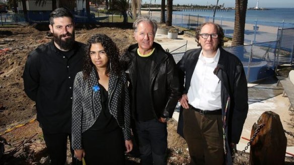 Designers George Livissianis and Pascale Gomes-McNabb, owner Frank van Haandel and architect Robert Simeoni at the Stokehouse restaurant site in St Kilda.