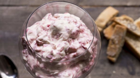 Creamy goodness: Rhubarb and strawberry fool.