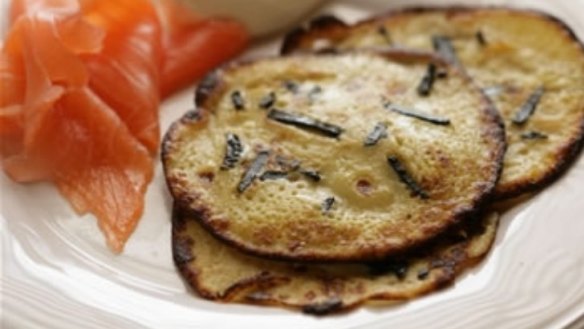 George Blanc's potato pancakes with truffles and smoked salmon