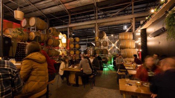 La Sirene's bar space is lined with French oak barrels used to age the ales.