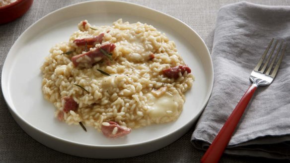 Karen Martini's smoked ham hock, rosemary and taleggio risotto.  <b>Photo:</b> Marcel Aucar. <b>Styling:</b> Marnie Rowe.