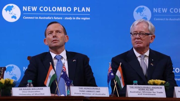 Prime Minister Tony Abbott and Trade minister Andrew Robb visited Mumbai University. Photo: Andrew Meares