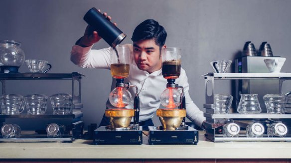 Brewristas owner Kevin Ly makes a filter coffee.