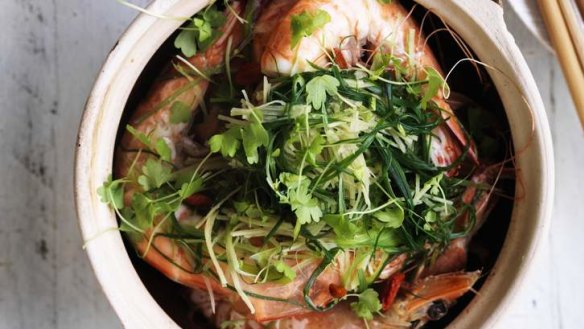 Winter seafood: Adam Liaw's drunken ginger prawns.