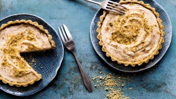Leave the oven off: Rose and pistachio love tarts.