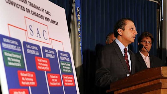 US Attorney for the Southern District of New York Preet Bharara ... announces insider trading charges against SAC Capital.