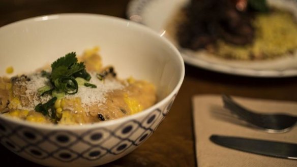 Corn in toasted coconut and spiced mayonnaise.