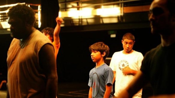 Hunter Page-Lochard, centre, rehearsing at Bangarra in 2005.
