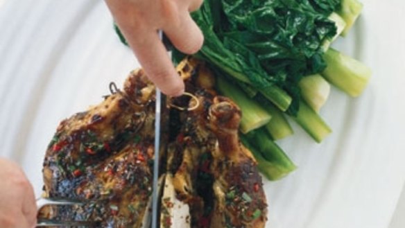 Hunan-style roast chicken with Chinese broccoli