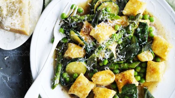 Simple and delicious: Ricotta gnocchi with spring vegetables and burnt butter sauce.