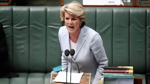 Foreign Affairs Minister Julie Bishop during question time. Photo: Alex Ellinghausen