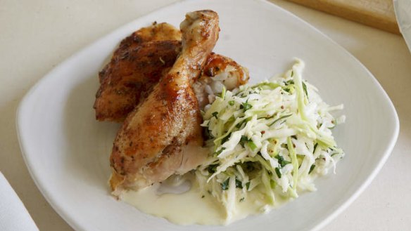 Shop-bought chicken gets a quick boost from homemade slaw.