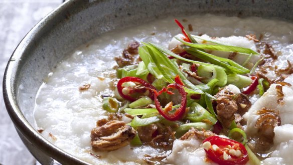 Fish congee. Frank Camorra recipes for Spectrum, The Sydney Morning Herald. Photographed by Marina Oliphant, August 6, 2012.