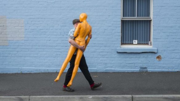 Wise takes his mannequin 'Emily' for a stroll in Hobart. 