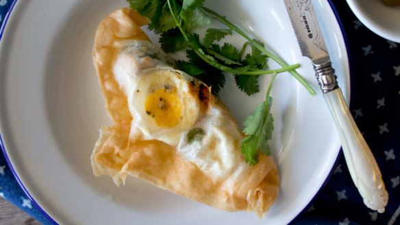 Street food: Brik pastry with tuna and egg.
