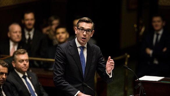 NSW Treasurer Dominic Perrottet delivers the budget in the NSW Parliament.