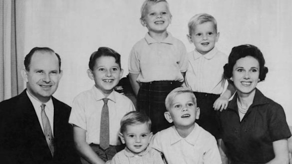 Charitable ... Len Ainsworth with his first wife, Betty, and their sons.