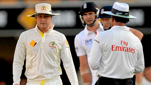 Nasty spat: James Anderson of England has words with Australia captain Michael Clarke.