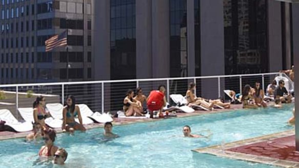 High life ... the rooftop pool at the The Standard, the hotel straddling the High Line.