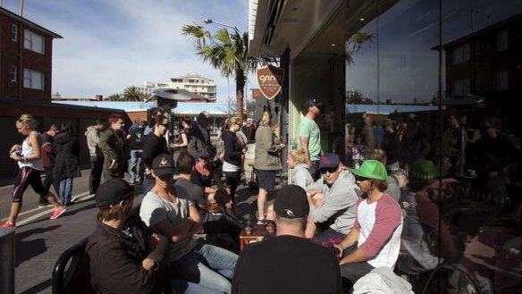 The weekend rush ...  The coffee queue at Grind espresso in Cronulla.