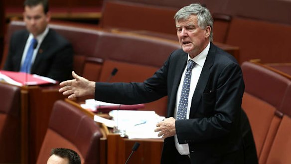 Liberal Senator Bill Heffernan during the debate in the Senate. Photo: Alex Ellinghausen