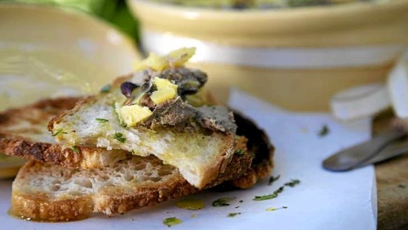 Chicken liver pate with pistachios.