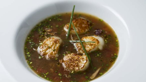 Sauteed sea scallops with shredded peking duck, sesame oil and crispy shallots.