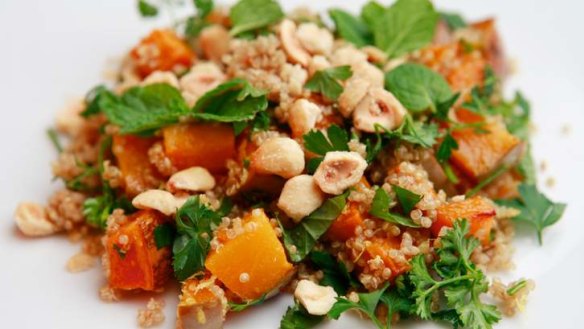 Quinoa salad with pumpkin and hazelnuts.