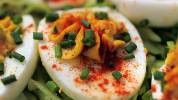 Stuffed curried eggs are perfect to share with friends and family as part of an Australia Day picnic.