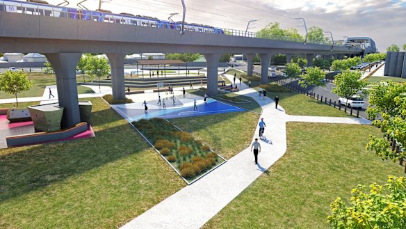 The proposed elevated rail line that would be built in Heatherton.