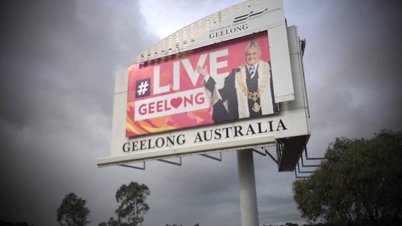A billboard promoting Geelong, and Darryn Lyons, just outside Geelong.