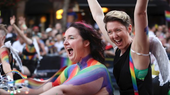 Dykes and Boys on Bikes at the 2018 Mardi Gras in Sydney.