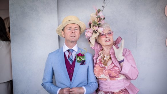 John Morrow in Country Road and original antique boater hat and Lynne Rait in self-made jacket and hat and mister K dress