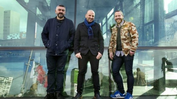 From left: Chefs Frank Camorra, George Calombaris and Daniel Wilson will each open a restaurant in the new Eastland food precinct.