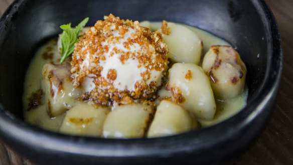 Dessert gnocchi: White chocolate and ricotta pillows with vanilla ice-cream and macadamia.