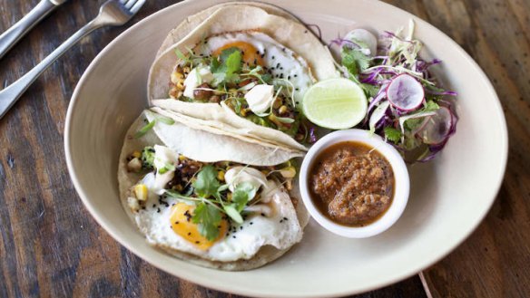 The Mexican: Fried eggs, tortillas and tomatillo salsa.