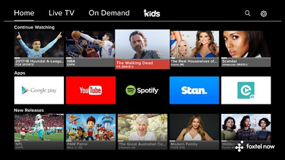 The Home screen is taken straight from the Foxtel Now app.