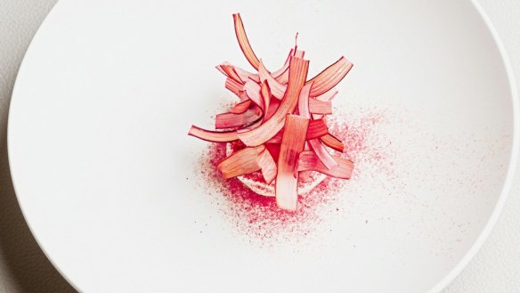 Lauren Eldridge's rhubarb, yoghurt and Davidson plum dessert was the NSW Good Food Guide magazine cover star.