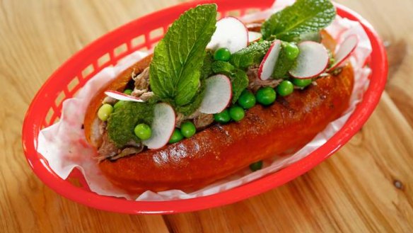 Fresh: A long lamb roll topped with peas, radish and mint.