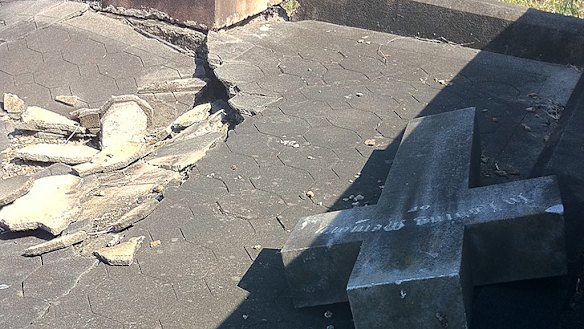 The shared gravestone of Bessie and Walter Porriott, at Toowong cemetary, was recently vandalised.