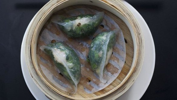 Spinach dumplings with shrimp.